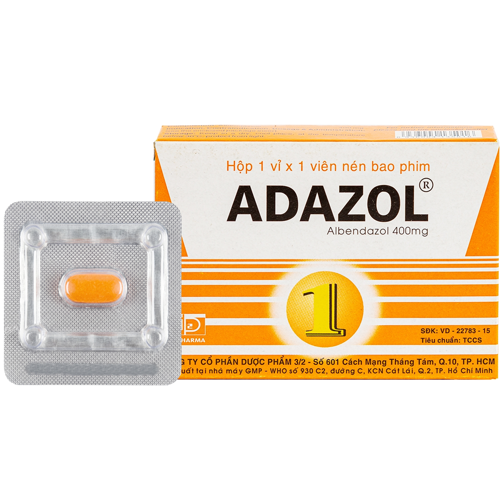 Thuốc Adazol 400mg điều trị nhiễm ký sinh trùng (1 vỉ x 1 viên)