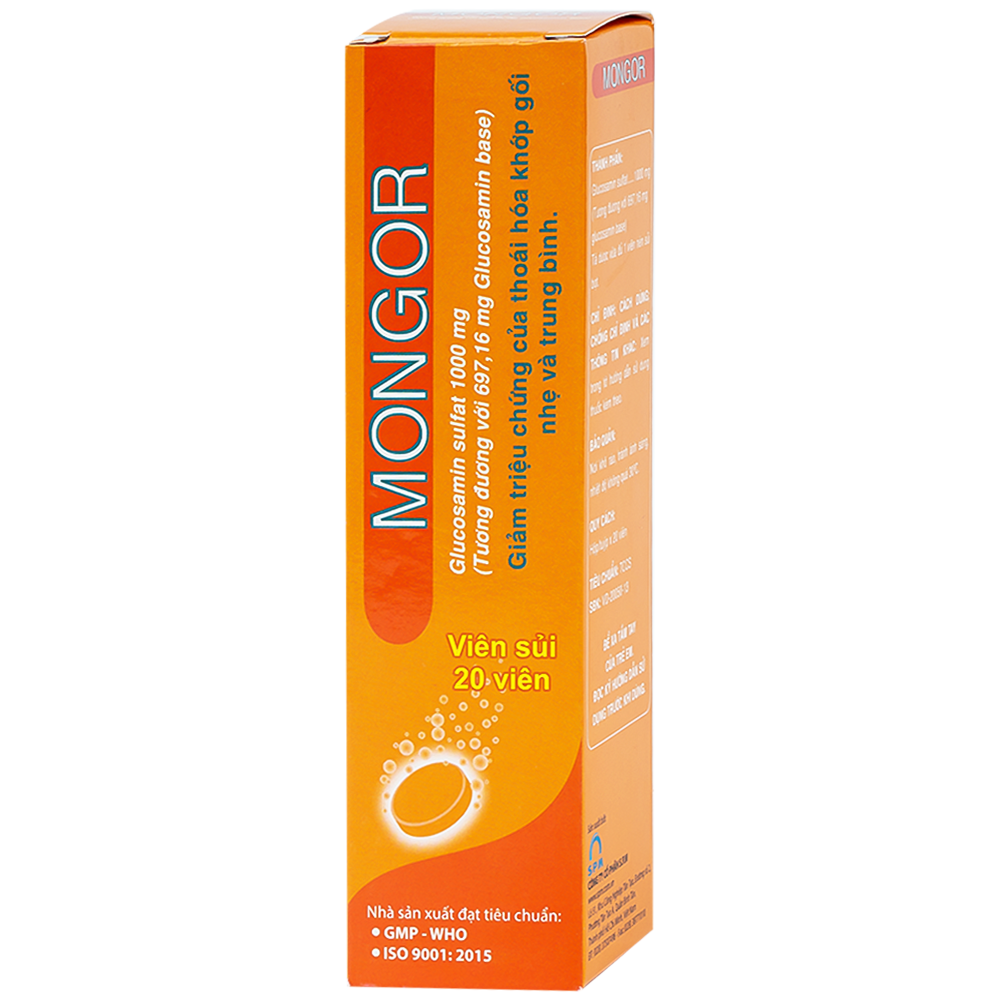 Viên nén sủi bọt Mongor 1000mg giảm triệu chứng thoái hóa khớp gối nhẹ và trung bình (tuýp 20 viên)