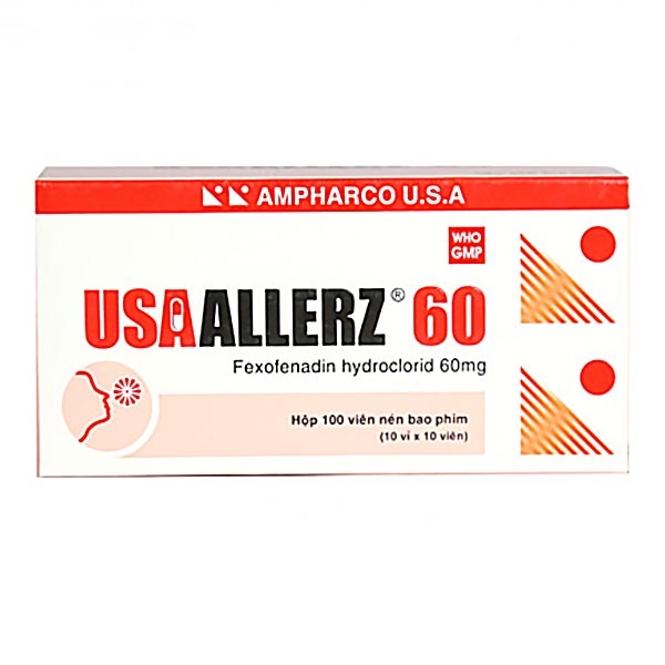Thuốc bao phim USAAllerz 60mg điều trị viêm mũi dị ứng, mày đay (10 vỉ x 10 viên)