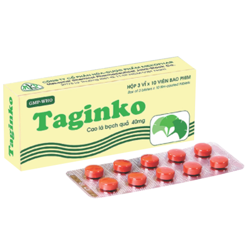 Thuốc Taginko 40mg tăng cường tuần hoàn não bộ (3 vỉ x 10 viên)
