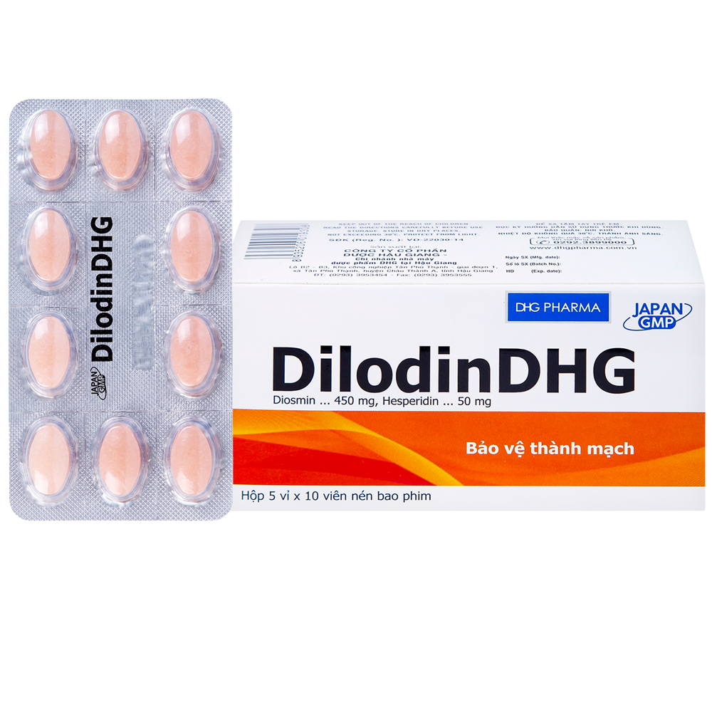 Thuốc Dilodin DHG điều trị suy tĩnh mạch, trĩ cấp tính và mạn tính (5 vỉ x 10 viên)