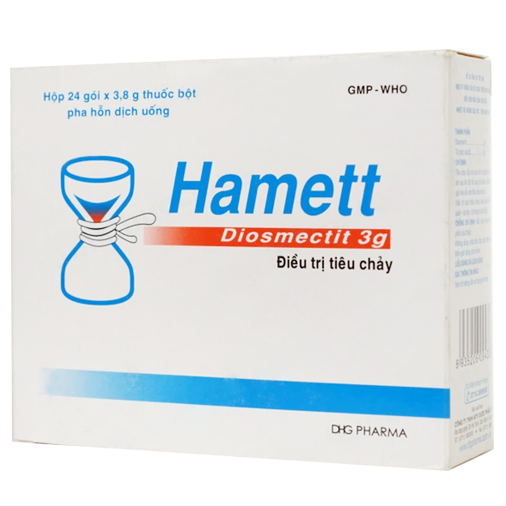 Bột pha uống Hamett 3g điều trị tiêu chảy, rối loạn tiêu hóa (hộp 24 gói)