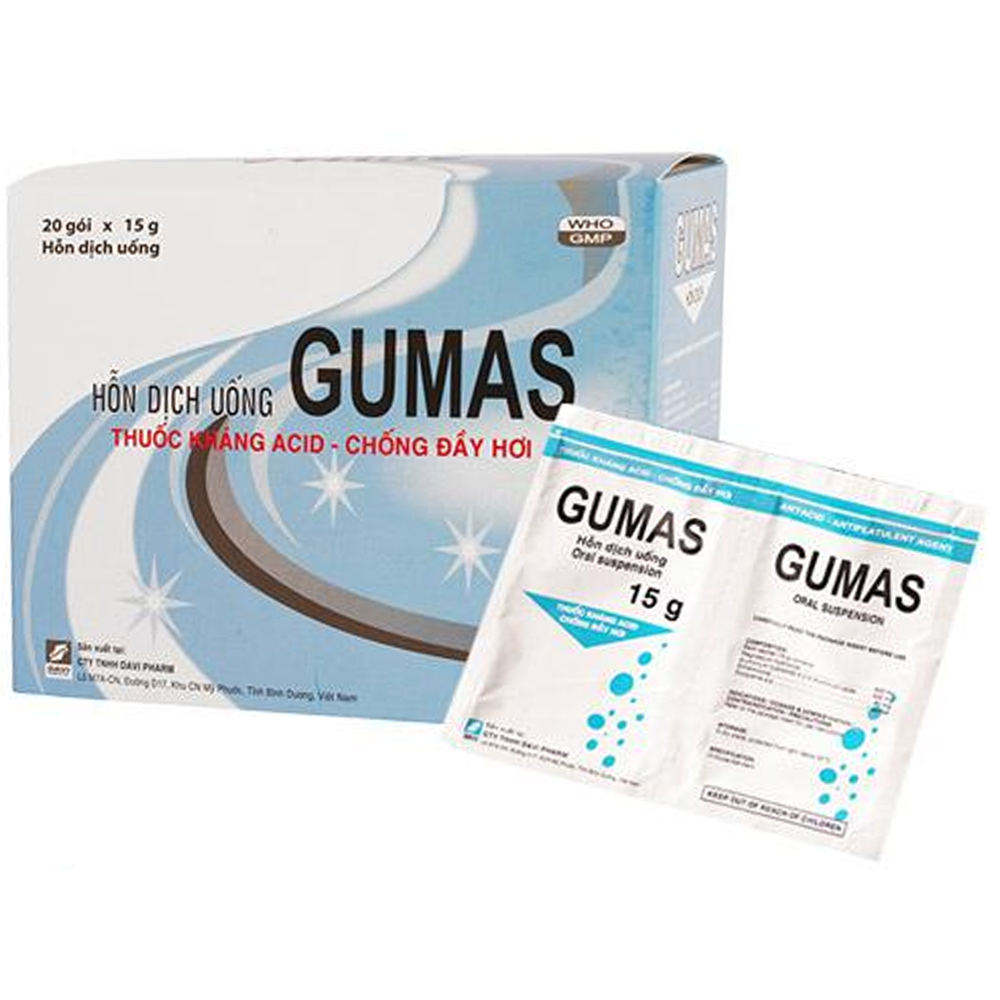Hỗn dịch uống Gumas hỗ trợ ợ nóng, viêm dạ dày (hộp 20 gói)