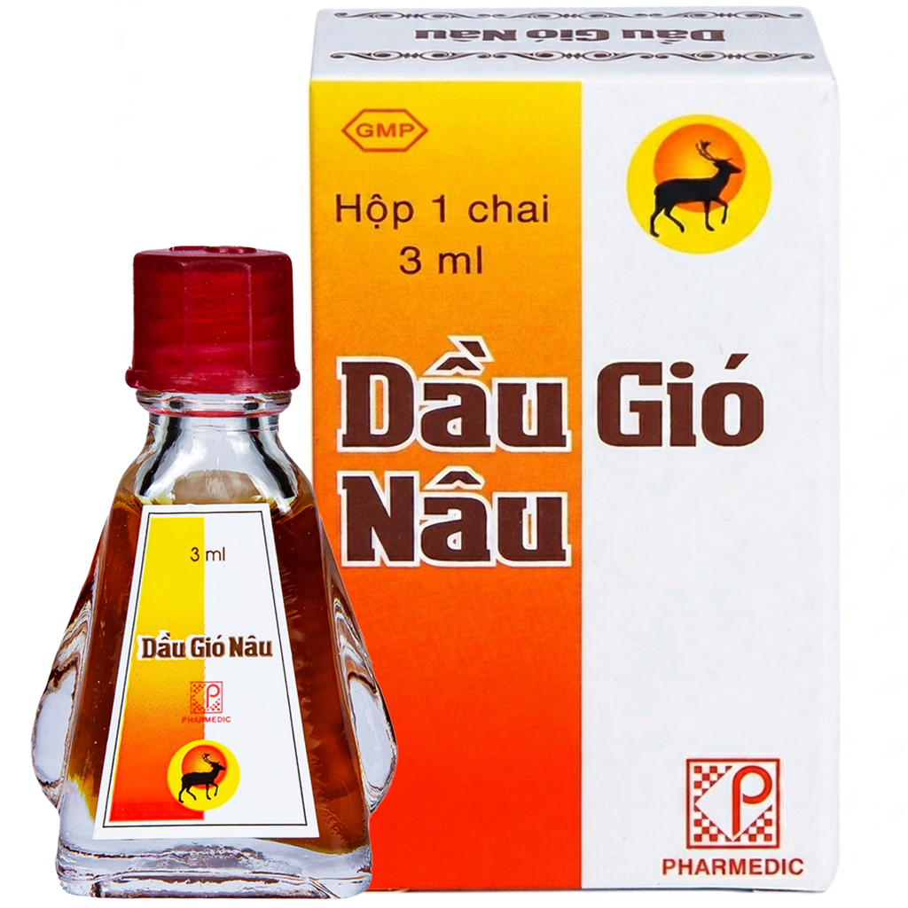 Dung dịch xoa bóp Dầu Gió Nâu Pharmedic trị cảm cúm, chóng mặt, say tàu xe (chai 3ml)