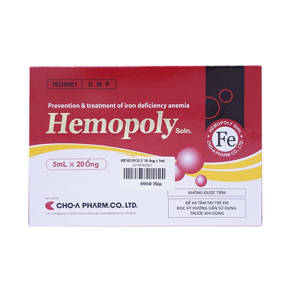 Thuốc Hemopoly điều trị thiếu máu do thiếu sắt, bổ sung sắt (20 ống x 5ml)