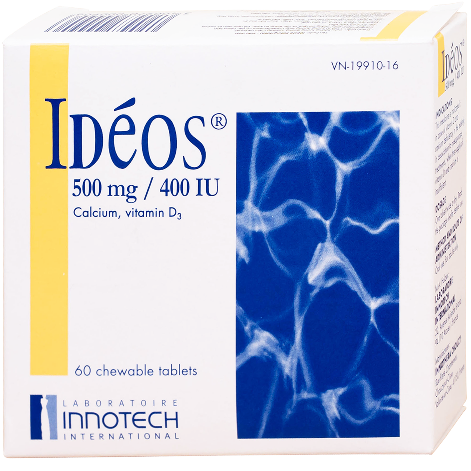Viên nhai Ideos 500mg/400IU bổ sung calci, D3, phòng và trị loãng xương (4 tuýp x 15 viên)