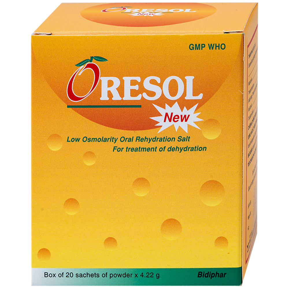 Bột pha uống Oresol new 4,22g Bidiphar phòng và điều trị mất nước, chất điện giải (hộp 20 gói)