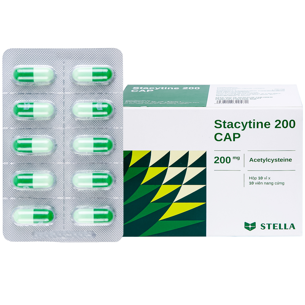 Thuốc Stacytine 200mg Stella tiêu nhầy, loãng đàm, giảm ho (10 vỉ x 10 viên)
