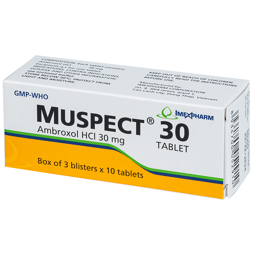 Thuốc Muspect 30mg Imexpharm hỗ trợ tan đờm trong bệnh hô hấp cấp và mạn tính (3 vỉ x 10 viên)