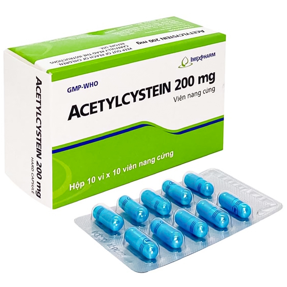 Acetylcystein 200mg Imexpharm trị viêm phế quản và tiêu đờm nhầy (10 vỉ x 10 viên)