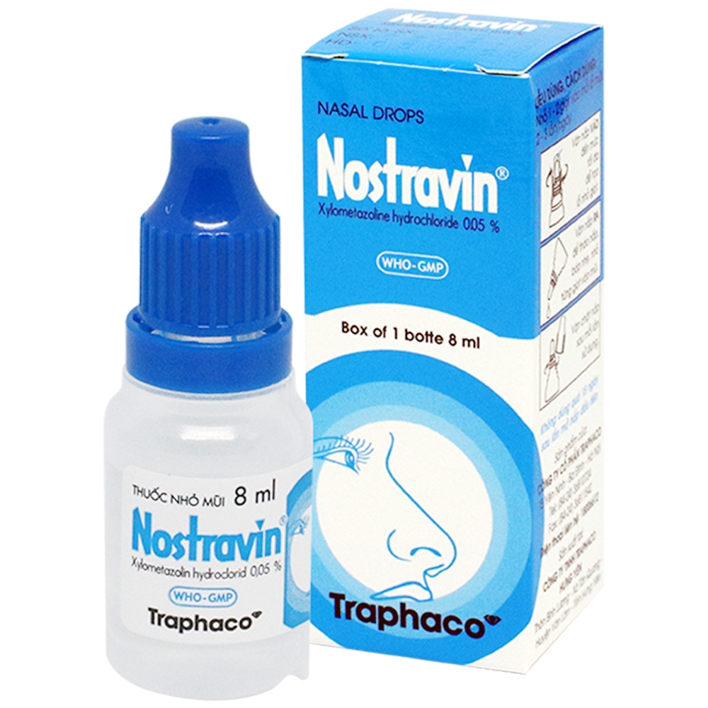 Thuốc nhỏ mũi Nostravin 0,05% trị sung huyết mũi, viêm xoang (chai 8ml)