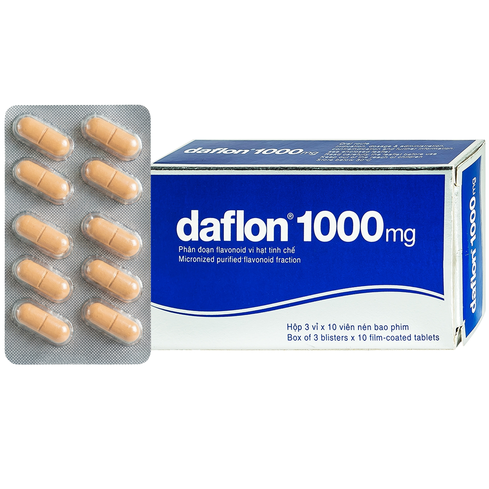 Thuốc Daflon 1000mg điều trị trĩ cấp tính (3 vỉ x 10 viên)