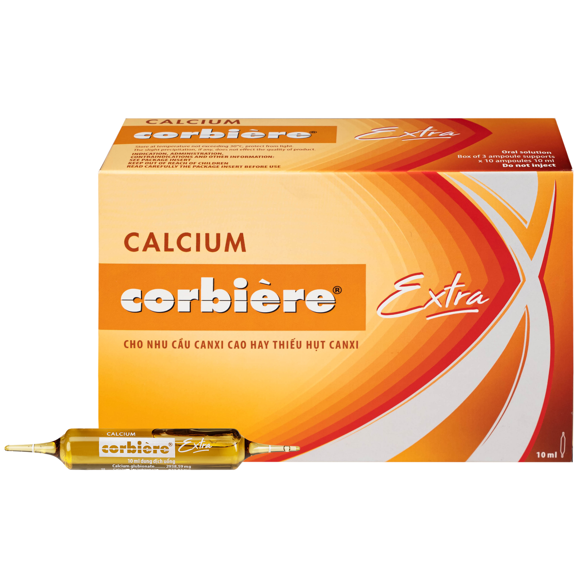 Dung dịch ống uống Calcium Corbiere Extra bổ sung calci, ngừa loãng xương, còi xương (3 vỉ x 10 ống)