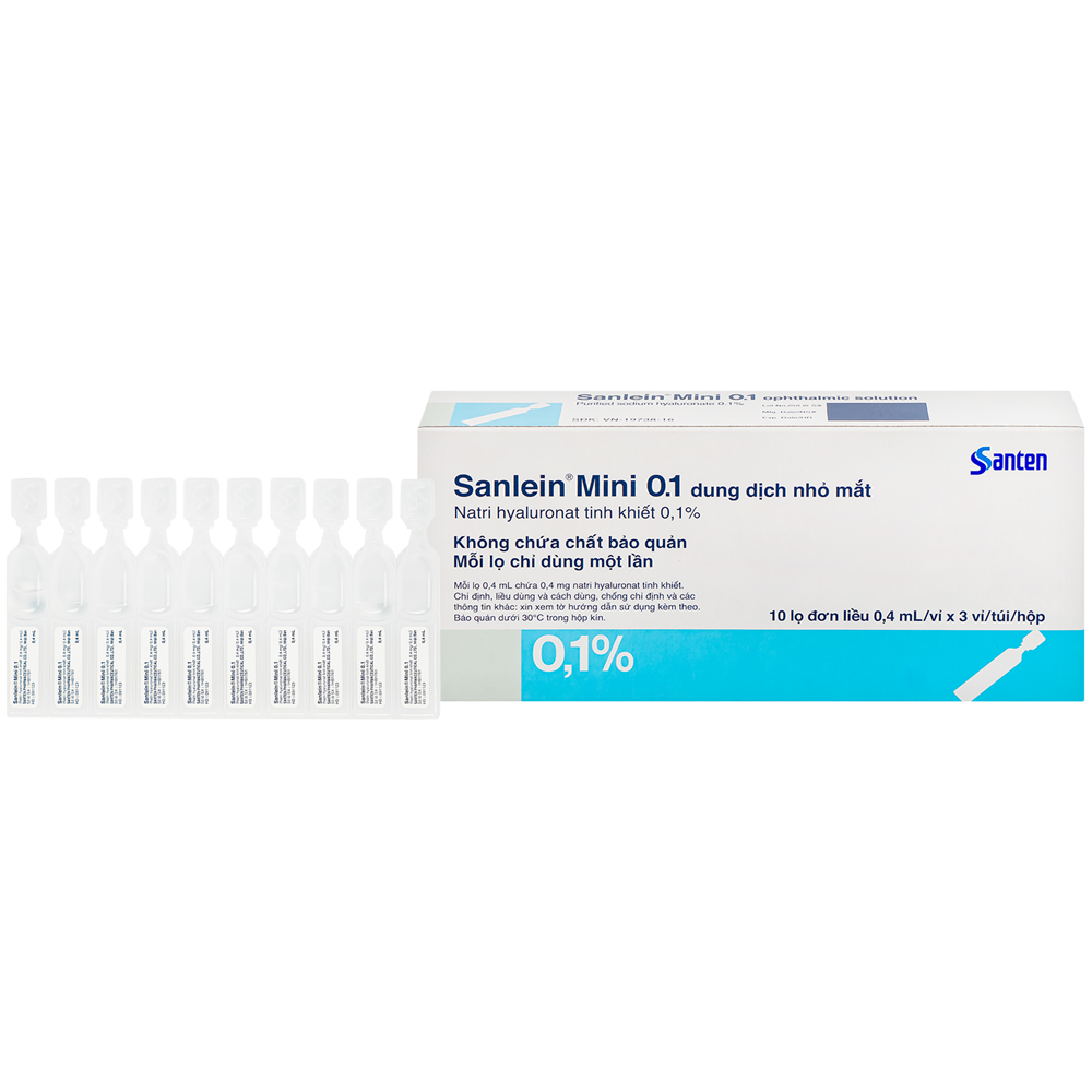 Thuốc nhỏ mắt Sanlein Mini 0.1 % điều trị rối loạn biểu mô kết - giác mạc (30 ống x 0.4ml)