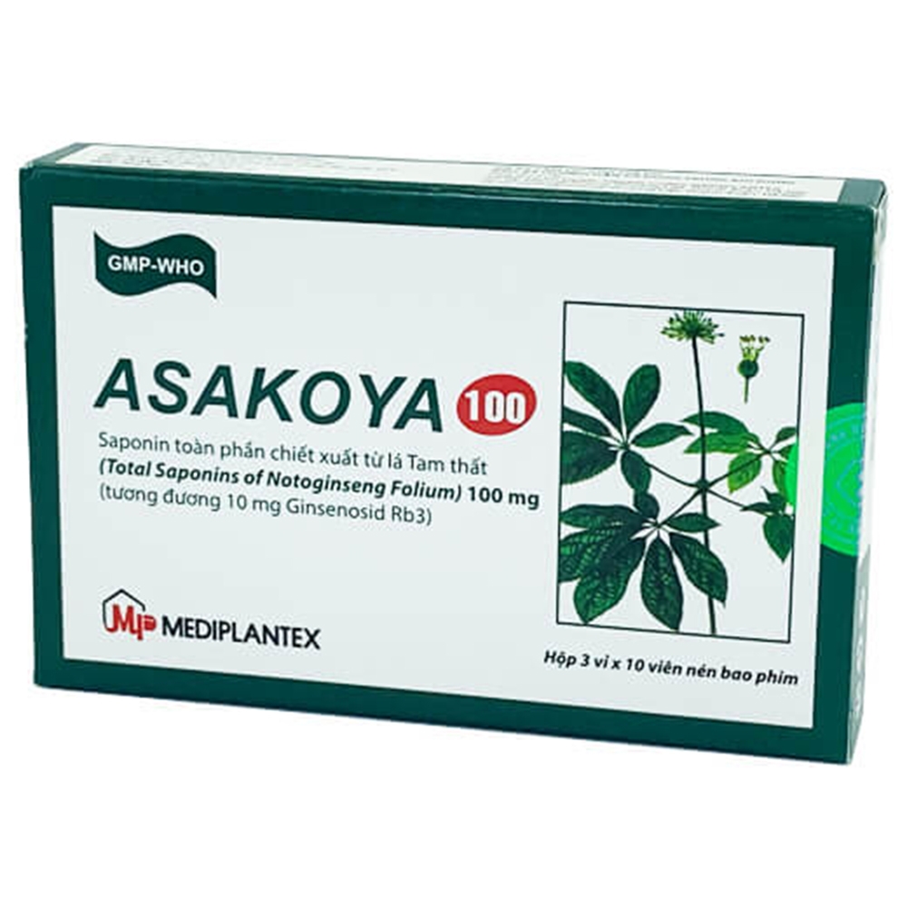 Thuốc Asakoya 100Mg Mediplantex an thần, tăng lưu thông tuần hoàn máu, giảm đau (3 vỉ x 10 viên)