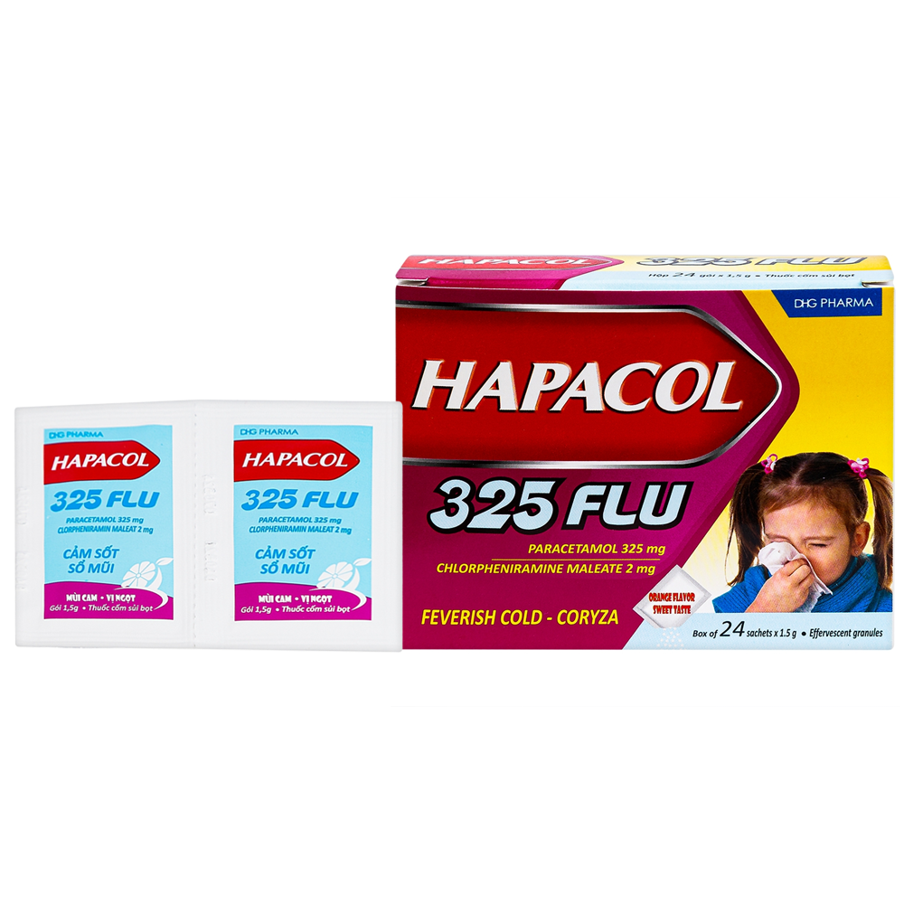Cốm Hapacol 325 flu điều trị đau đầu, triệu chứng cảm lạnh (24 gói x 1.5g)