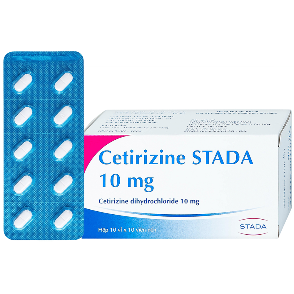 Thuốc Cetirizine Stada 10 mg điều trị triệu chứng viêm mũi dị ứng, mày đay (10 vỉ x 10 viên)