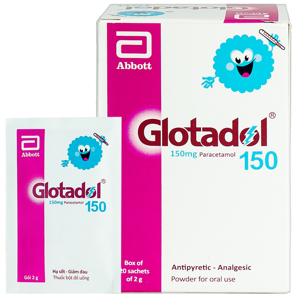 Thuốc bột Glotadol 150mg giảm đau, hạ sốt (hộp 20 gói)