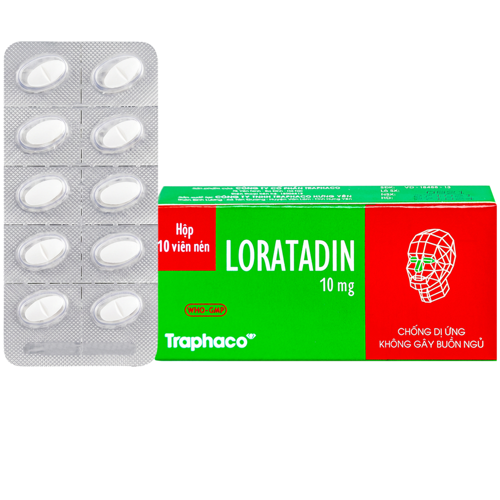 Thuốc Loratadin Traphaco 10mg trị viêm mũi dị ứng, mày đay, ngứa (1 vỉ x 10 viên)