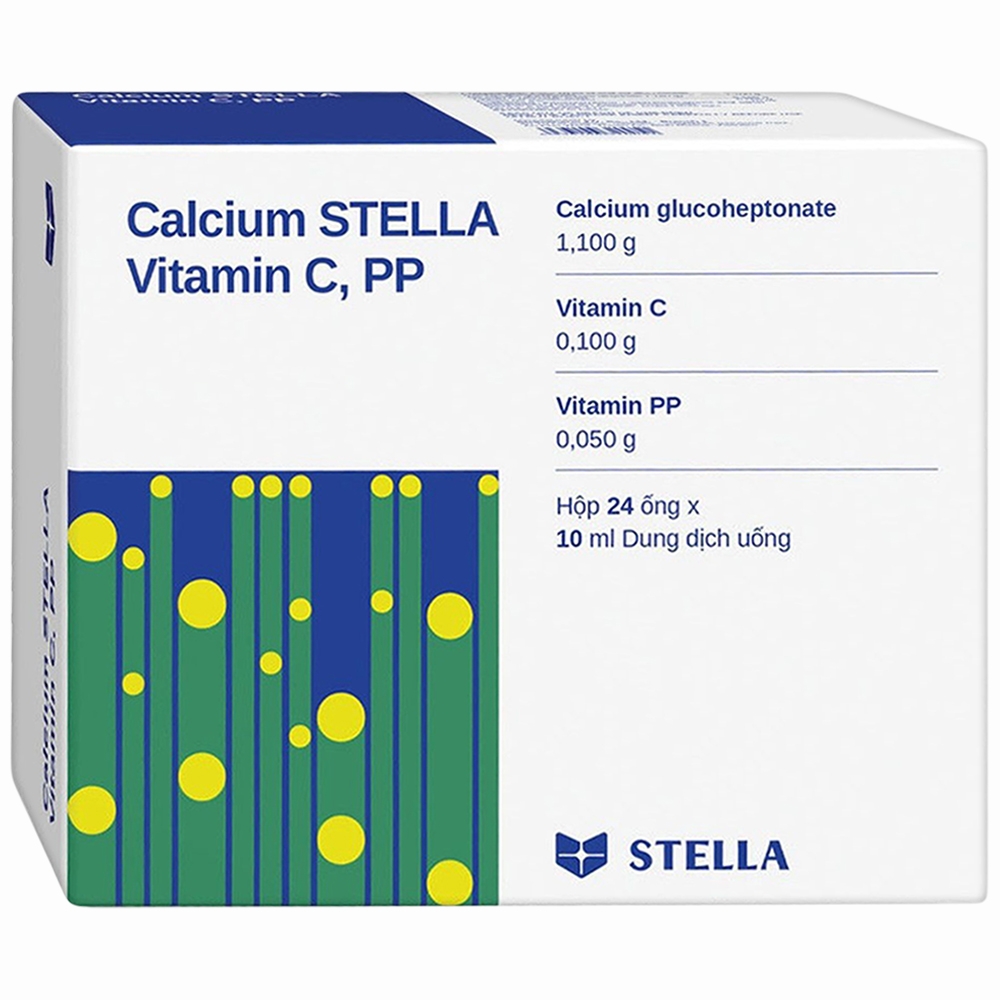 Calcium Stella 10ml Stella bổ sung canxi, trị loãng xương (3 vỉ - 8 ống)
