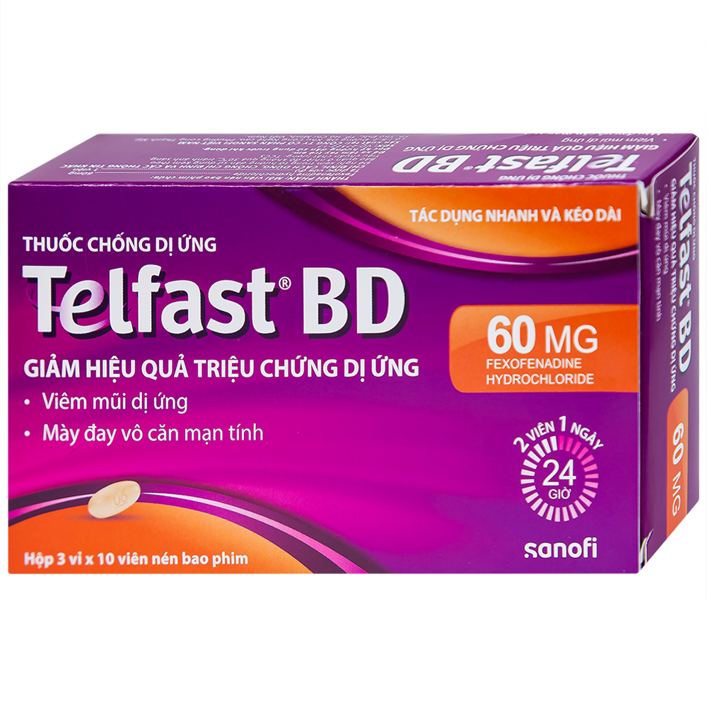 Thuốc Telfast BD 60mg giảm viêm mũi dị ứng, mày đay (3 vỉ x 10 viên)