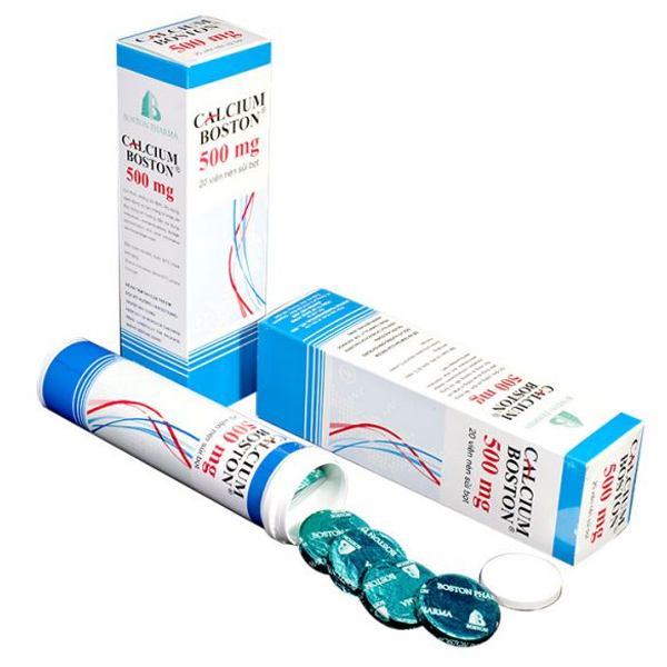 CalciumBoston 500mg bổ sung calci, ngừa loãng xương, còi xương (tuýp 20 viên)