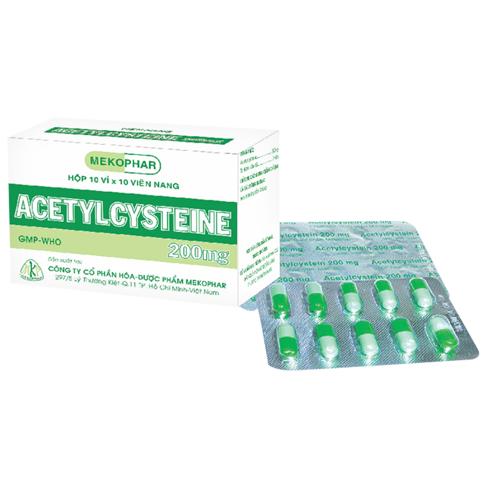 Thuốc ACETYLCYSTEINE 200mg tiêu nhầy, loãng đàm, giảm ho (10 vỉ x 10 viên)