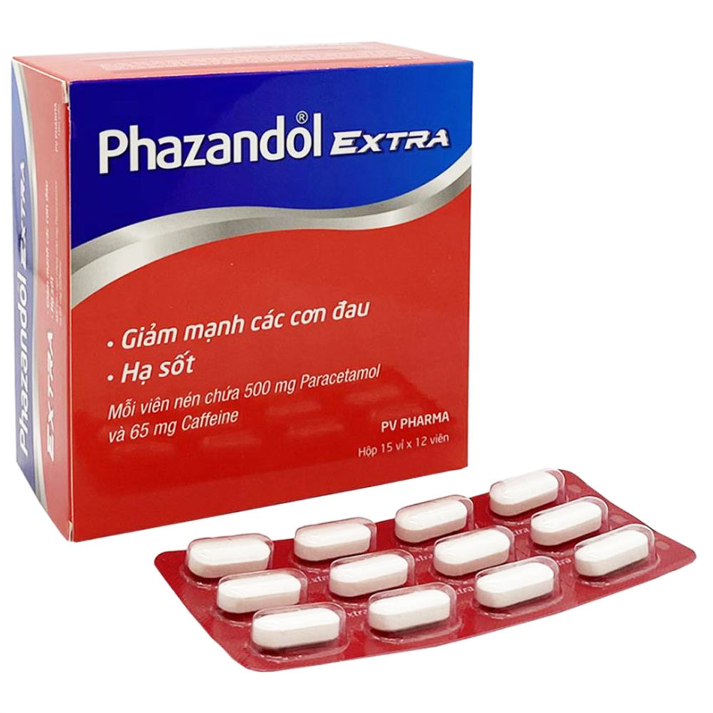 Thuốc PHAZANDOL EXTRA 500mg/65mg làm giảm đau các cơn đau, hạ sốt (15 vỉ x 12 viên)