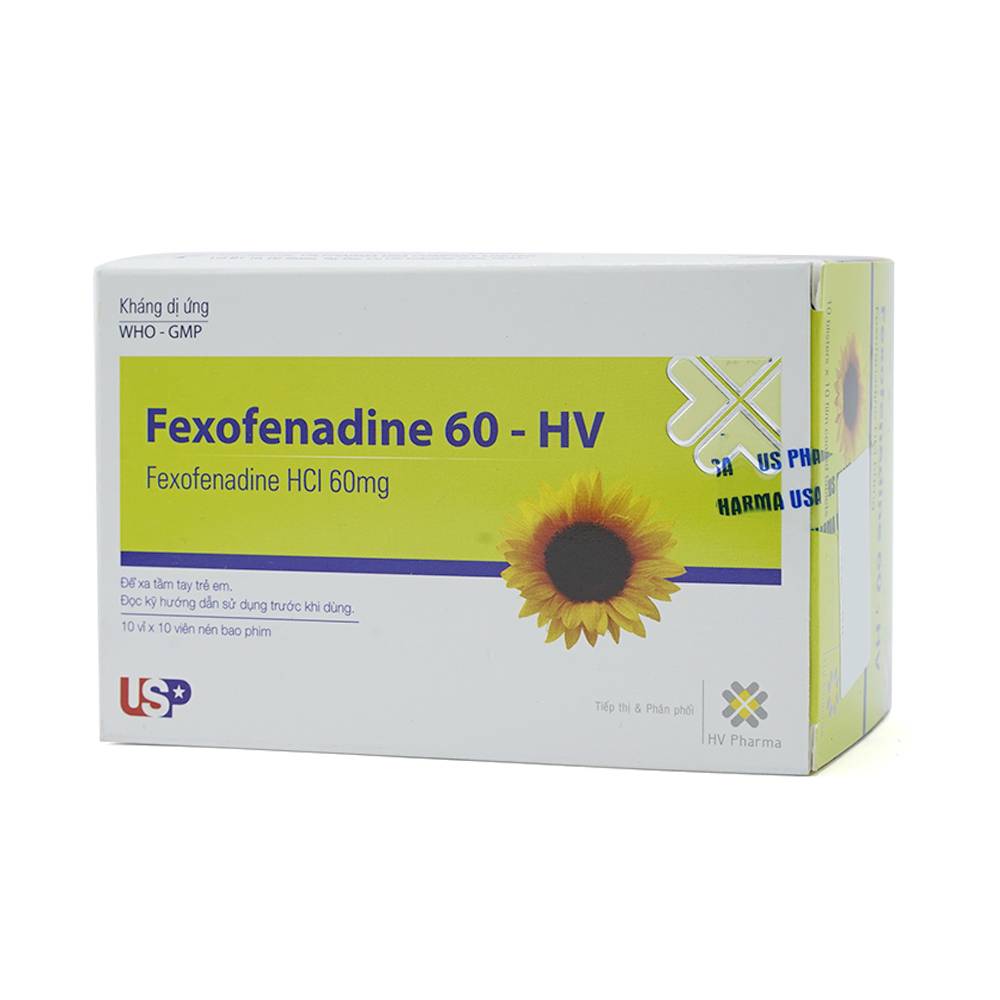 Thuốc Fexofenadin 60 - HV trị viêm mũi dị ứng, mày đay (10 vỉ x 10 viên)