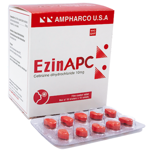 Thuốc Ezinapc 10mg điều trị triệu chứng viêm mũi dị ứng, mày đay (10 vỉ x 10 viên)