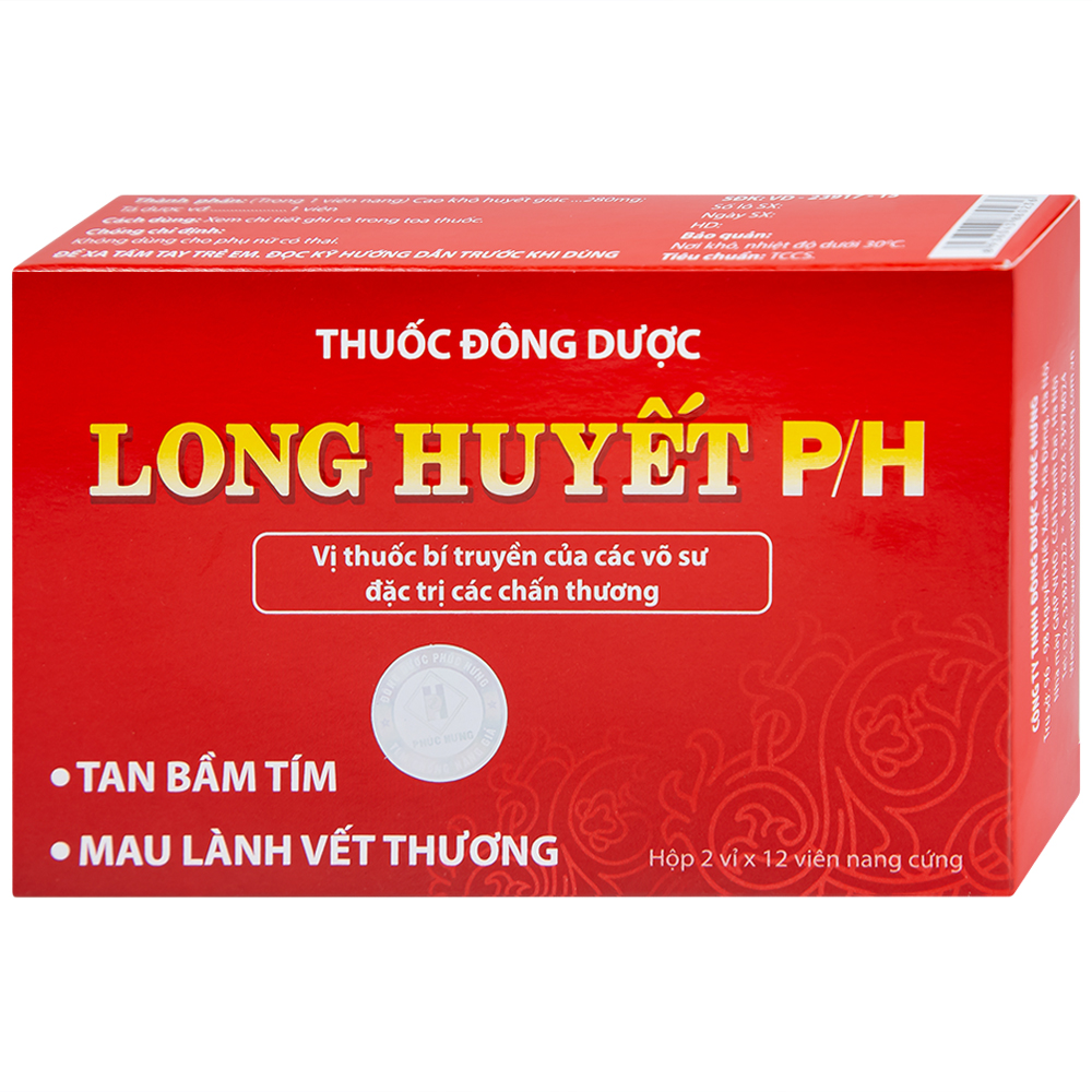 Thuốc Long Huyết P/H điều trị sưng đau, bầm tím, phù nề, chấn thương do va đập (2 vỉ x 12 viên)