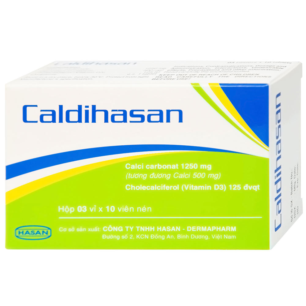 Thuốc Caldihasan phòng và điều trị thiếu hụt vitamin D và Calci (3 vỉ x 10 viên)