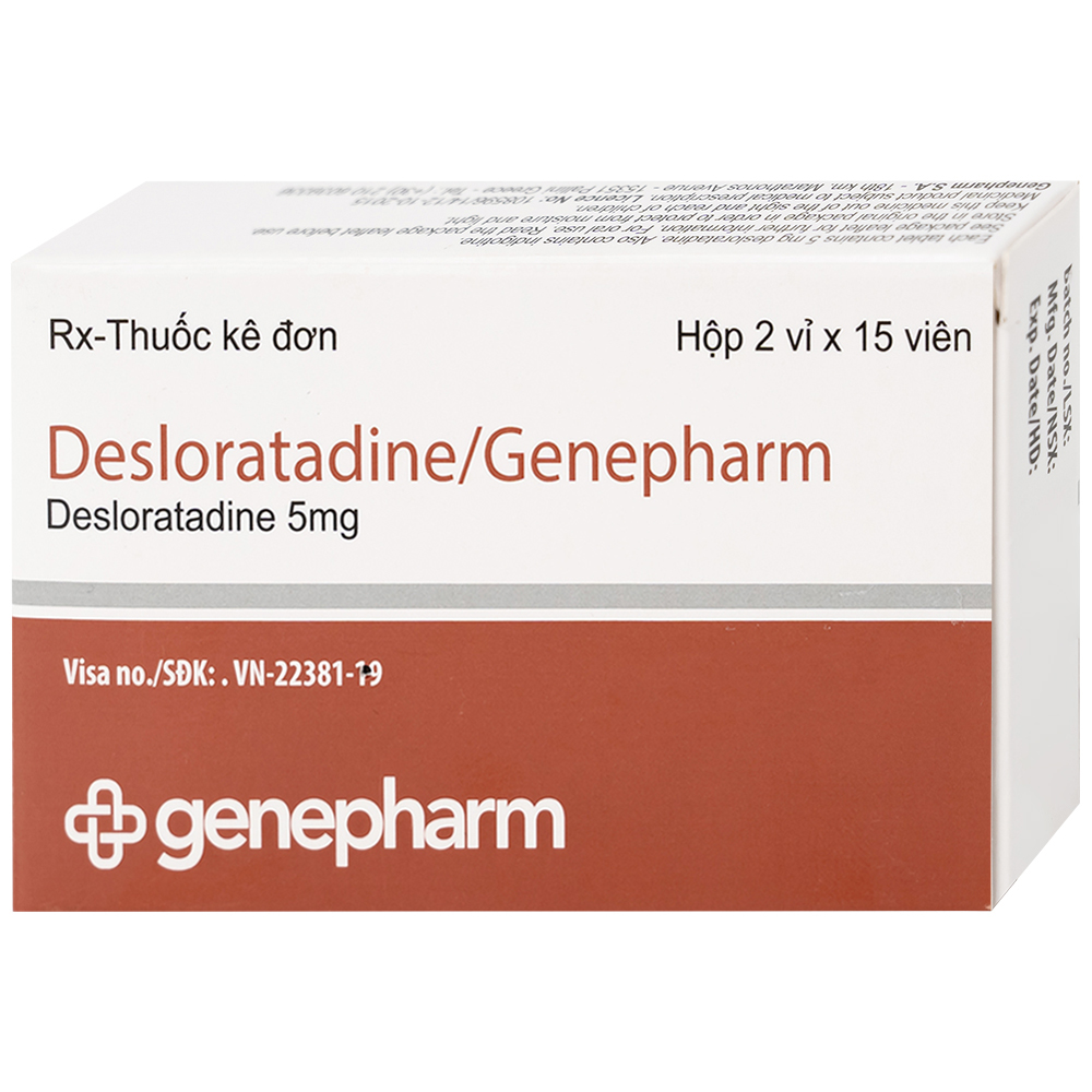 Thuốc Desloratadine 5mg trị viêm mũi dị ứng, mày đay, ngứa (2 vỉ x 15 viên)