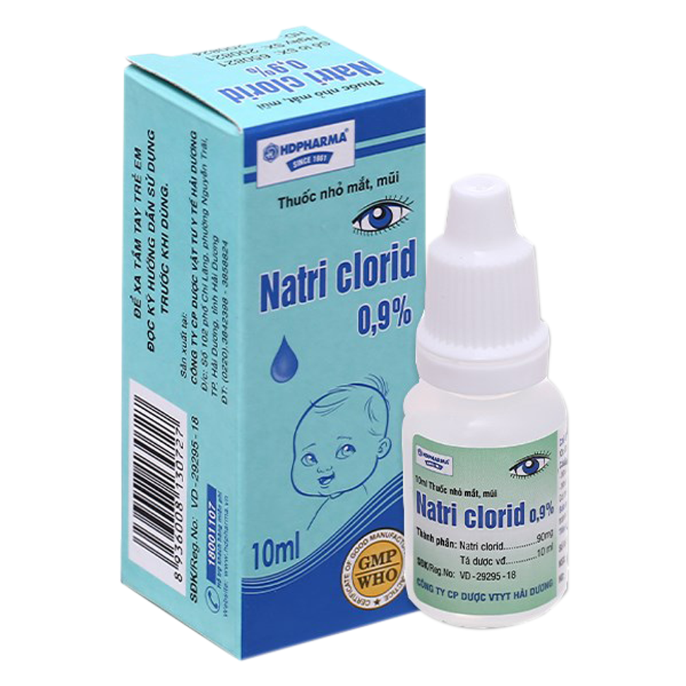 Nước muối Natri Clorid 0.9% Hải Dương khô mắt, rửa mắt, vệ sinh mũi (chai 10ml)