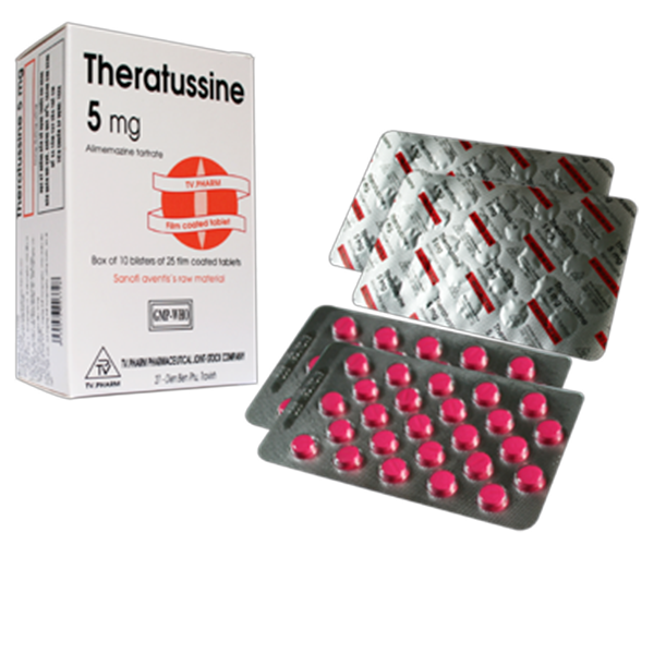 Thuốc Theratussin 5mg điều trị sảng rượu cấp, dị ứng hô hấp (10 vỉ x 25 viên)