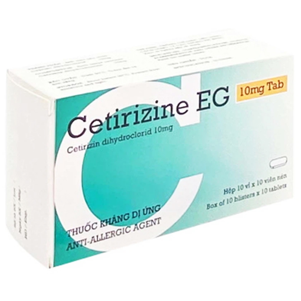 Thuốc Cetirizine EG Pymepharco 10mg trị triệu chứng viêm mũi dị ứng, mày đay (10 vỉ x 10 viên)
