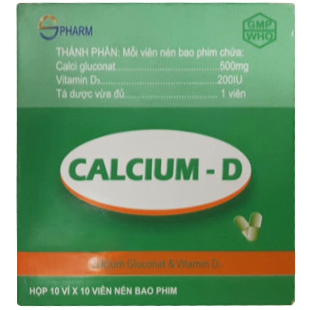 Thuốc Calcium-D 500mg /200IU bổ sung calci, D3, ngừa còi xương, loãng xương (10 vỉ x 10 viên)