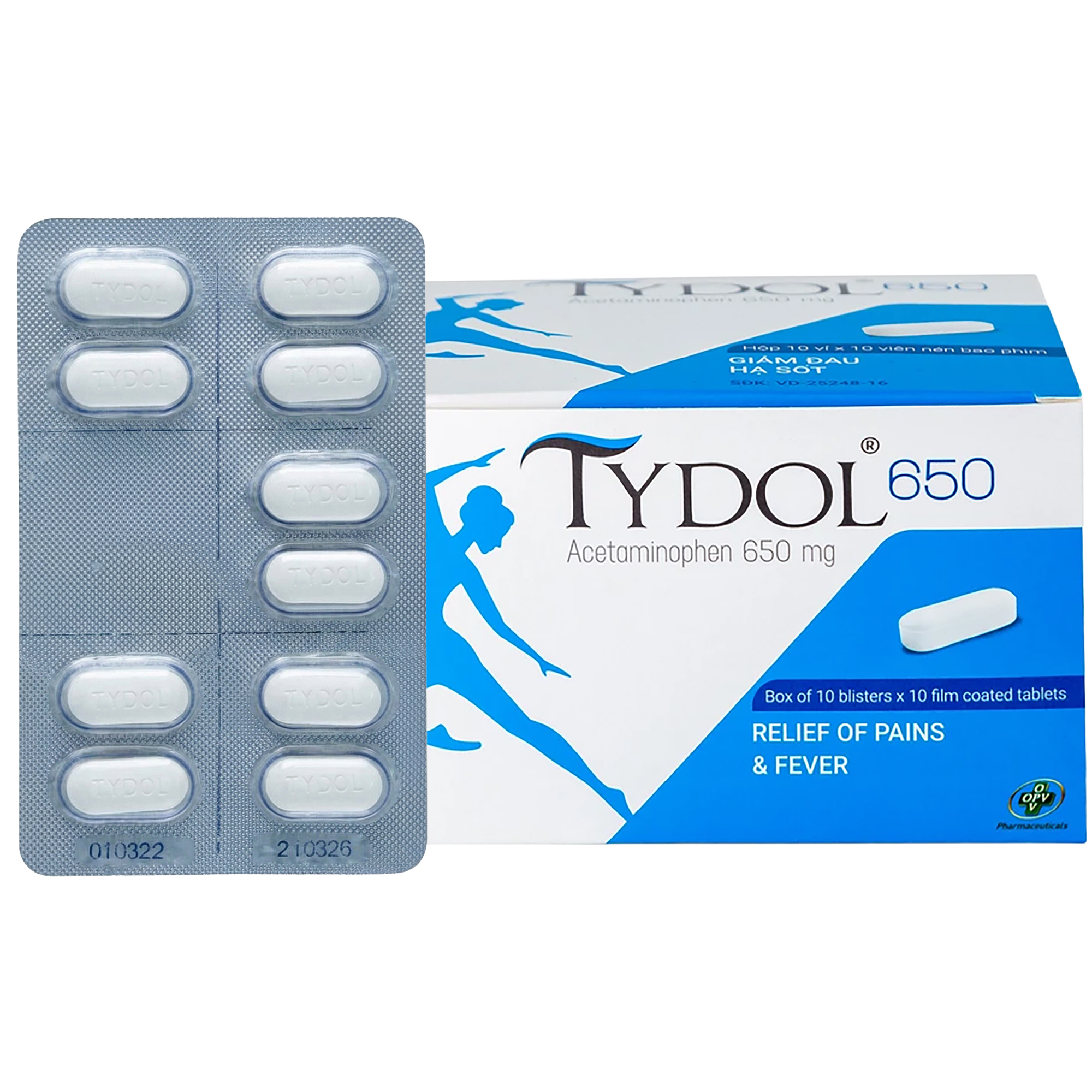 Thuốc TYDOL 650MG giảm đau từ nhẹ đến vừa và hạ sốt (10 vỉ x 10 viên)