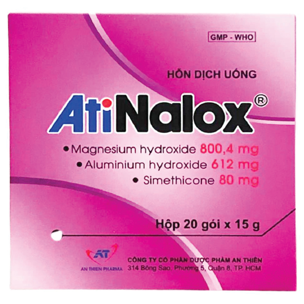 Hỗn dịch uống Atinalox trị viêm loét dạ dày tá tràng, trào ngược dạ dày thực quản (20 gói x 15g)