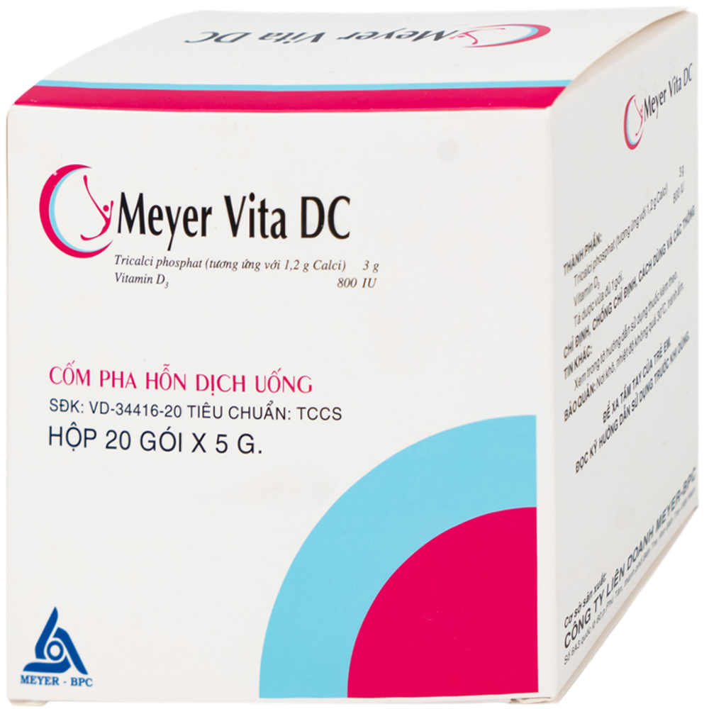 Cốm Pha Hỗn Dịch Uống Meyer Vita DC trị, phòng ngừa thiếu vitamin D, canxi, loãng xương (20 gói)