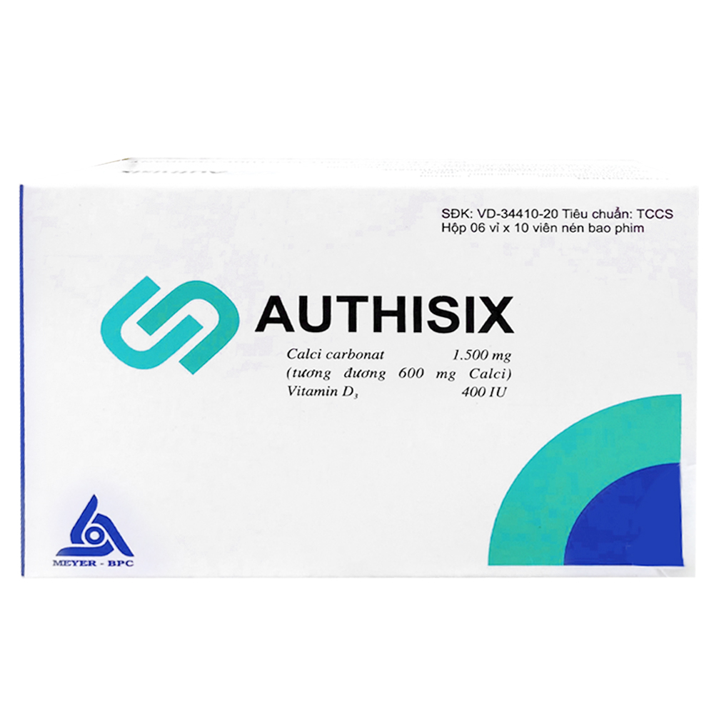 Thuốc Authisix ngăn tình trạng thiếu hụt canxi và vitamin D3 (6 vỉ x 10 viên)