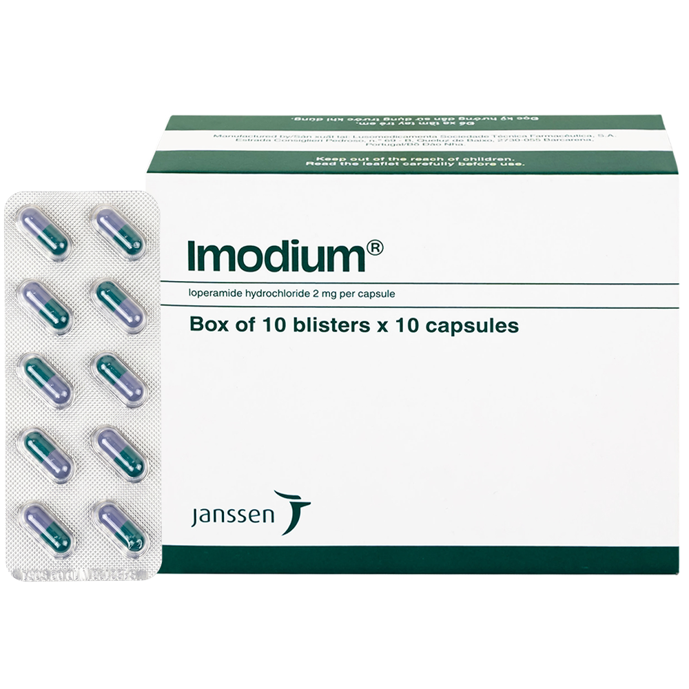 Viên uống Imodium 2mg Portugal điều trị triệu chứng của tiêu chảy cấp tính (Hộp 10 vỉ x 10 viên)