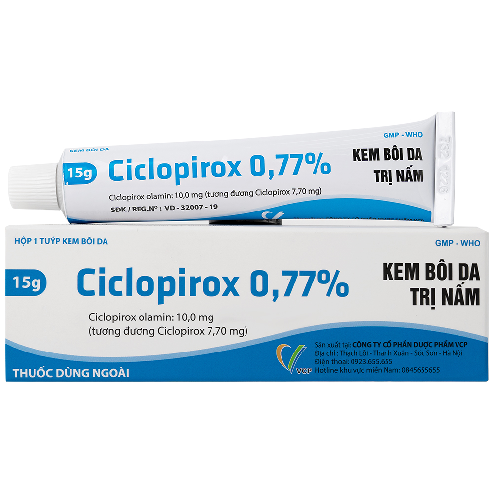 Ciclopirox 0,77% VCP điều trị nấm da toàn thân (Hộp 15g)
