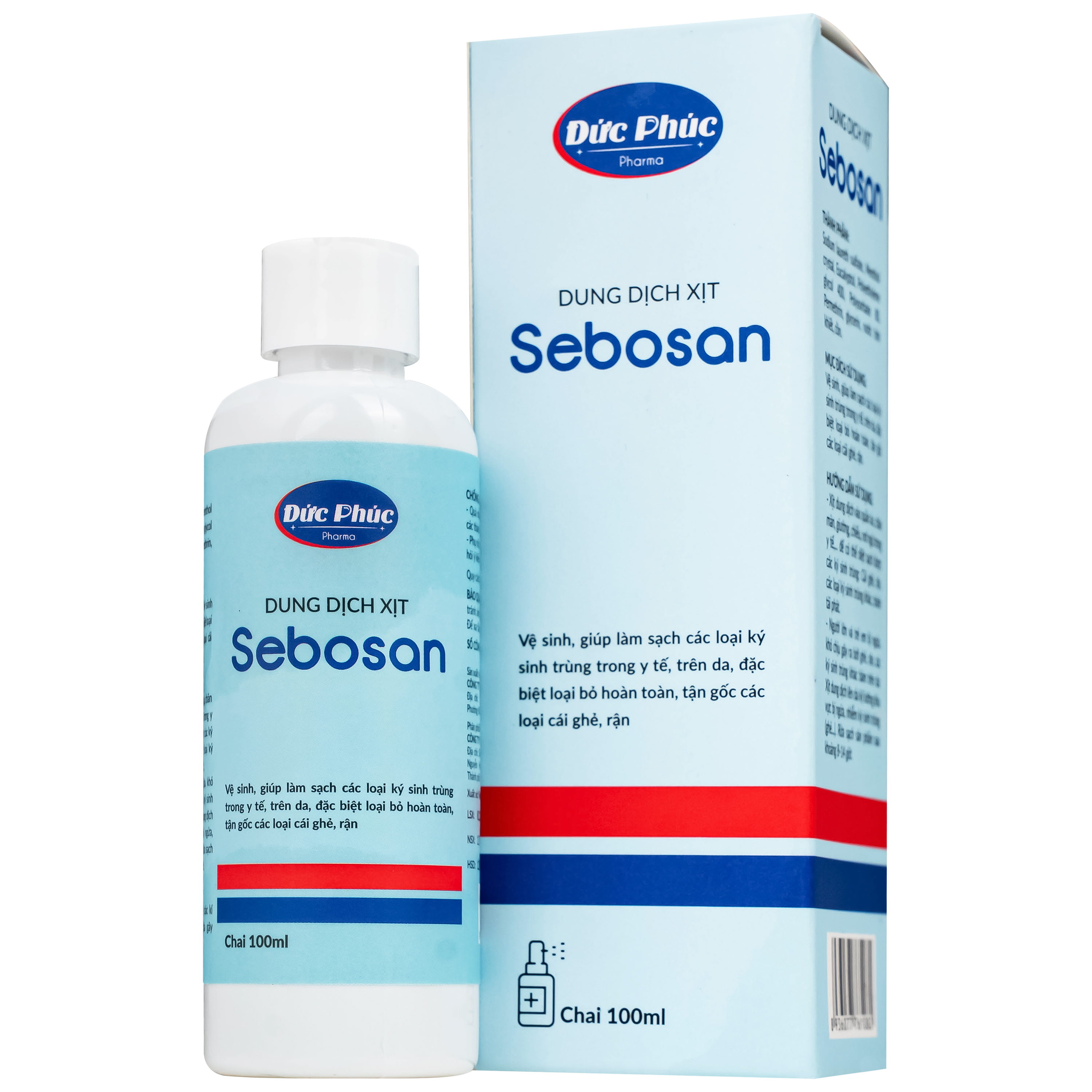 Dung dịch xịt ngoài da Sebosan 100ml Đức Phúc vệ sinh, làm sạch các loại ký sinh trùng khỏi da