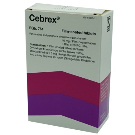 Thuốc Cebrex 40mg trị rối loạn tuần hoàn não và ngoại biên (Hộp 6 Vỉ x 20 Viên)