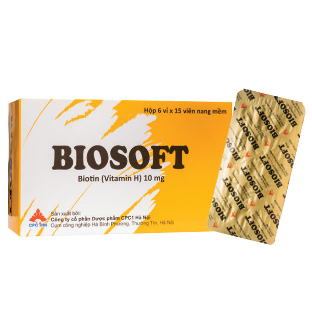 Biosoft 10mg thuốc điều trị thiếu hụt Biotin (Vitamin H) (Hộp 6 Vỉ x 15 Viên)