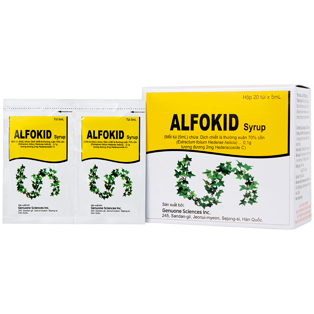 Thuốc Alfokid Syrup điều trị triệu chứng viêm phế quản mạn tính (Hộp 20 túi)