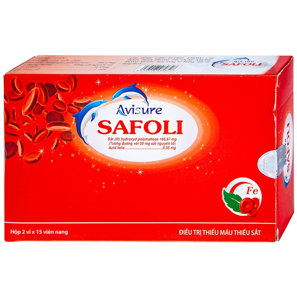 Thuốc Safoli Avisure phòng và trị thiếu sắt, acid folic (Hộp 2 vỉ x 15 viên)