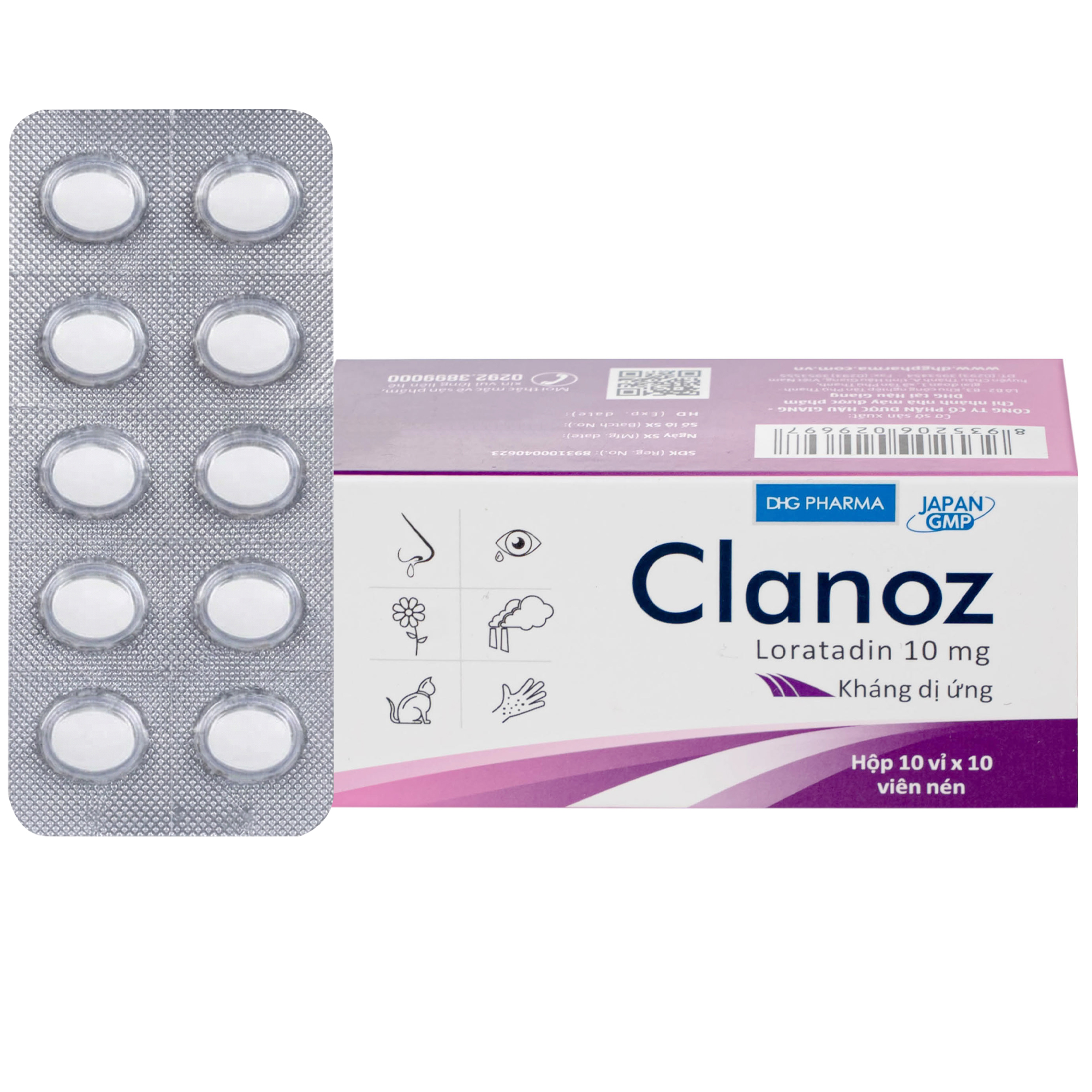 Thuốc Clanoz 10mg điều trị viêm mũi dị ứng và mày đay mạn tính (Hộp 10x10 viên)