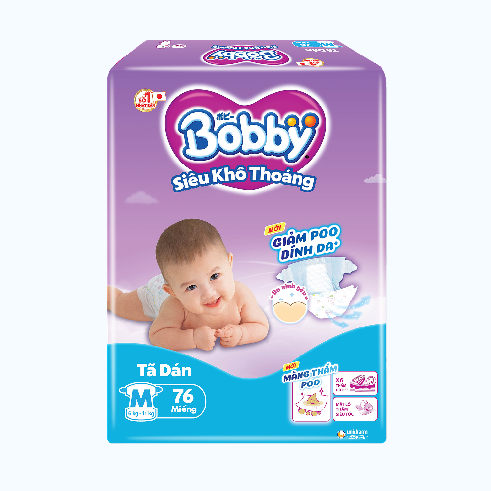 Bobby Tã Quần Siêu Khô Thoáng Size M 76 miếng
